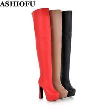 ASHIOFU MLL-M916 Women's Thick Heel Long Boots Sexy Platform Party Over Knee Boot Evening Club Winter Fashion Large Size Boots 2024 - buy cheap