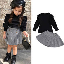 2021 Fashion Kids Girls Clothes Set Baby Girl Long Sleeve Black T-Shirt + Plaid Skirt 2PCS Outfit Children Clothing Set 2024 - buy cheap