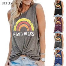 2021 женская рубашка с принтом взрывчатых веществ GOOD VIBES Rainbow футболка без рукавов с круглым вырезом лка оверсайз 2024 - купить недорого