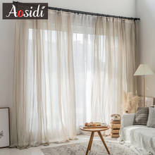 Cortina de tule bege para sala de estar, cortinas transparentes de linho para quarto sólido voile para crianças cortina de janela 2024 - compre barato