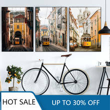 Portugal Style Vintage City Wall Art Canvas Painting Posters Prints Modern Building Photo Tram on Street Aesthetic Home Decorati 2024 - buy cheap