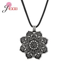 Retro Antique Silver Mandala Lotus Flower Pendant Necklace Geometry Amulet Religious Jewelry for Women Men Bijoux 2024 - buy cheap