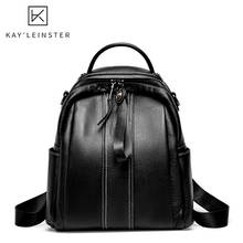 Mochila De piel auténtica para mujer, bolso escolar de alta calidad, clásico, color negro 2024 - compra barato