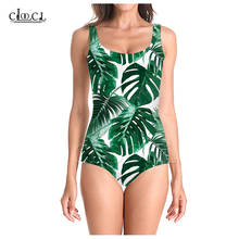 CLOOCL новейшая мода зеленые листья 3D принт цельный купальник женский купальный костюм без рукавов сексуальный пляжный купальник 2024 - купить недорого