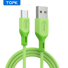 Кабель TOPK AN84 Micro USB Type-C для XiaoMi redmi note 9 3A, мобильный телефон кабель для быстрой зарядки и передачи данных из жидкого силикона для Samsung 2024 - купить недорого