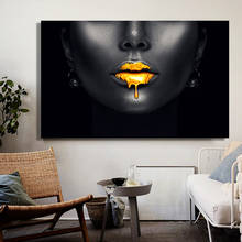 Black African Woman Face Canvas Painting Golden Sexy Lips Posters And Prints Cuadros Wall Art Picture For Living Room Decoration 2024 - buy cheap