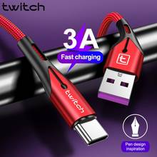 Twitch USB Type C кабель 3A, кабель для быстрой зарядки для Samsung S10 S9 A50 Huawei P30 Pro Xiaomi Redmi Note 7, мобильный телефон, USB кабель 2024 - купить недорого
