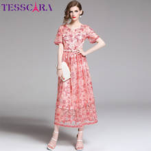 TESSCARA Women Luxury Embroidery Mesh Dress Female Elegant Wedding Party Robe Femme Designer High Quality Flower Girl Vestidos 2024 - buy cheap