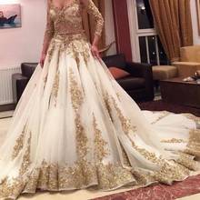 Роскошные индийские свадебные платья, золотые блестки, аппликация, v-образный вырез, длинные рукава, Арабский Дубай, свадебные платья на заказ, Vestido De Novia 2020 2024 - купить недорого