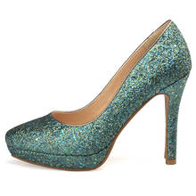 Sapatos de salto alto feminino sexy, verde e azul, com lantejoulas, elegante, fashion, para festa de casamento e escritório 2024 - compre barato