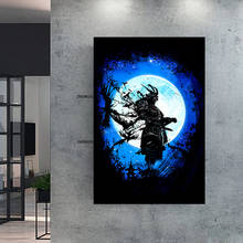 Японские призраки, Самурай, под луной, холст, живопись, плакаты и принты, современные настенные картины для украшения гостиной 2024 - купить недорого