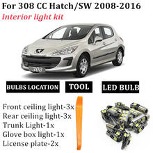 Автомобильная светодиодная подсветка Canbus 10x, комплект для освещения салона автомобиля Peugeot 308 CC/SW 2008-2016, лампы для чтения номерного знака багажника 2024 - купить недорого