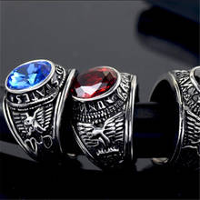 Men's Siam Red Blue Black United States Military Silver color Stainless Steel Ring 2024 - buy cheap