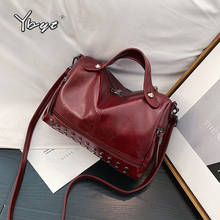 YBYT fashion women oil wax leather luxury handbags rivet decorative boston bag big tote bag zipper female shoulder crossbody bag 2024 - buy cheap