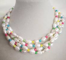 Collar de perlas de agua dulce Natural para mujer, Gargantilla con piedras de colores, color blanco barroco, 10mm, 4 filas, joyería de 35-42cm 14-17'' 2024 - compra barato