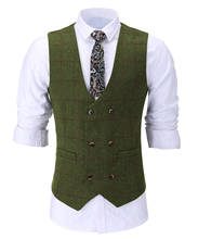 2020 New Green Men's Plaid Vest Wool Tweed Waistcoat Winter Tuxedos Coat Formal  Business Double breasted Vest for Wedding 2024 - buy cheap