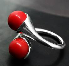 Fashion jewelry Free Shipping  6MM RED CORAL 925 STERLING SILVER RING SIZE ADJUSTABLE -Bride jewelry 2024 - buy cheap