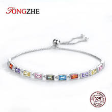 TONGZHE 925 Sterling Silver Tennis Women Bracelets Square Rainbow Colorful Stone CZ Charm Bracelet Adjustable Chain Men Jewelry 2024 - buy cheap