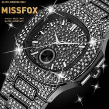 MISSFOX  relógios dos homens marca superior de luxo japão quartzo movt diamante preto relógio de quartzo luxo quadrado diamante escurecido relógio 2024 - compre barato
