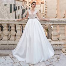 Thinyfull New Arrival O Neck Wedding Dresses A Line Cap Sleeve Bride Dresses Tulle Button Lace Appliques Vestido De Novia 2020 2024 - buy cheap