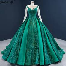 Serene Hill Green Long Sleeves Wedding Dresses 2021 Dubai O-Neck Sparkle Bride Gowns HM67201 Custom Made 2024 - buy cheap