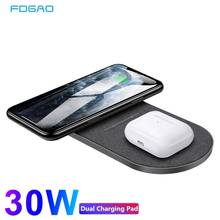 2 in 1 30W Dual Qi Wireless Charger for iPhone 13 12 11 XS XR X 8 Airpods 3 Pro Double Fast Charging Pad For Samsung S21 S20 S10 2024 - buy cheap