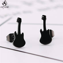 Oly2u Fashion Rock Guitar Earrings for Women Men Black Stainless Steel Stud Earrings Musical Instruments Jewelry brincos 2024 - buy cheap