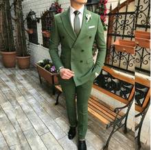 Trajes de novio a la moda para hombre, esmoquin de doble botonadura, traje de negocios para fiesta de graduación, chaqueta y pantalones, color verde 2024 - compra barato