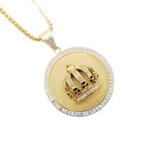 Hip Hop rock White Rhinestones 3D Crown medal pendant necklace Gold color stainles steel Crown necklace fashion jewelry 2024 - buy cheap