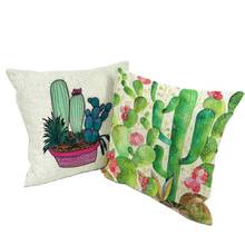 Funda de algodón de lino con imagen de hoja de Almofada Tropical, Cojines de suculentas de Cactus, sofá y para decoración de puesta de sol, color verde 2024 - compra barato