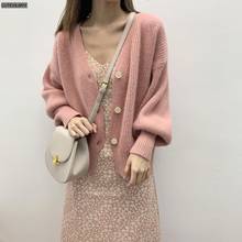 2020 Autumn Winter V-neck Thick Warm Loose Ladies Sweater Tops Vintage Puff Sleeve Single-breasted Women Knitted Cardigans 2024 - buy cheap