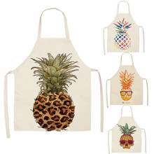 1 Pcs Pineapple Pattern Kitchen Aprons for Women Cotton Linen Bibs Household Cleaning Pinafore Home Cooking Apron 2024 - buy cheap