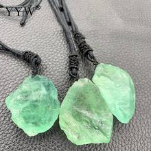 10 pc Natural Green Original Fluorite Pendants Necklace Chain Handmade Jewelry Ethnic Vintage Stone Pendant Necklace For Women 2024 - buy cheap