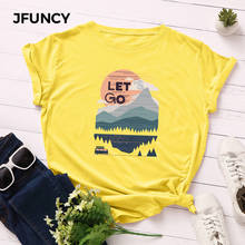 JFUNCY Summer Plus Size Basic Tees Tops Cotton Short Sleeve Tshirt Leisure Sports Camping Print Harajuku T Shirts Women Clothing 2024 - buy cheap