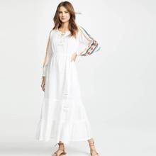 Женское платье с цветочной вышивкой OrGyspy, повседневное облегающее хлопковое белое длинное платье с кисточками и рукавами-пузырьками, Vestidos 2024 - купить недорого