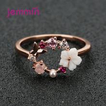 New Crystal 925 Sterling Silver Flower Branch Leaf Finger Wedding Rings for Women Rose Gold Zircon Glamour Jewelry Gift 2024 - buy cheap