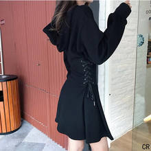 Новинка 2020, осенне-зимнее платье с капюшоном, женское облегающее черное готическое Платье на шнуровке, женское Короткое мини-платье в стиле Харадзюку, уличная одежда 2024 - купить недорого