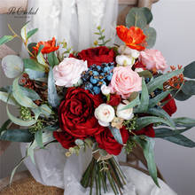 Peorchid rosa & vermelho grande bouquet de casamento peônia rosa azul berry artificial ramos novia verdadeiro toque flores decoração de noiva 2024 - compre barato