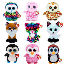 Ty Beanie Boos 6 дюймов, 15 см, большие глаза, пингвин, Сова, лиса, серия, леопард, успокаивающие спящие плюшевые игрушки, мягкие куклы, подарок для детей на день рождения 2024 - купить недорого