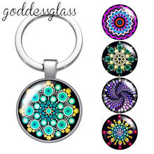 Padrões de pontos coloridos retro girado flores de vidro redondo cabochão chaveiro saco porta-chaves do carro chaveiro titular encantos chaveiros presente 2024 - compre barato