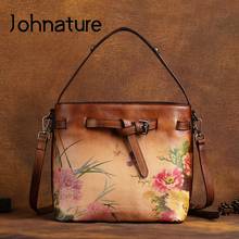 Johnature Genuine Leather Women Bag 2022 New Chinese Style Retro Hand Painted Flowers Cowhide Female Shoulder & Crossbody Bags 2024 - buy cheap