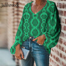 Jackhereluk/сексуальная модная блузка с 3D принтом змеиной кожи, с v-образным вырезом, женские свободные блузки, повседневные длинные элегантные Рубашки, Топы 2024 - купить недорого