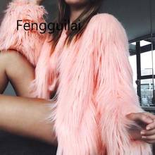 Fashion Furry Faux Fur Coat Women Fluffy Warm Long Sleeve Female Outerwear Autumn Winter Coat Jacket Hairy Collarless Overcoat 2024 - buy cheap