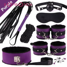 Jogo adulto bdsm e bondage, 8 peças de pelúcia, conjunto de algema de couro sexy, brinquedos sexuais para casais, produtos eróticos 2024 - compre barato