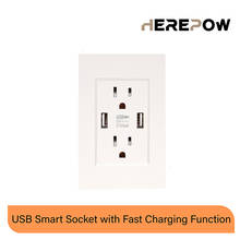 Herepow US Standard Dual USB Socket, Dual 2.1A USB Socket, White / Black / Gold PC Fireproof Panel 118mm * 76mm 2024 - buy cheap