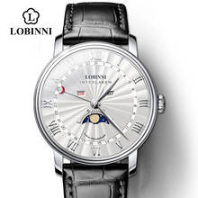 Switzerland LOBINNI-Reloj de lujo para hombre, cronógrafo de zafiro, resistente al agua, movimiento de cuarzo japonés, fase lunar 2024 - compra barato