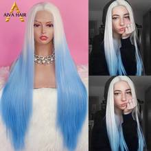 Aiva Hair Ombre Blue Synthetic Lace Front Wig Long Straight White Wig High Temperature Fiber Cosplay Synthetic Wigs For Women 2024 - buy cheap