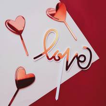 Acrylic Hand Writing LoveWedding Cake Topper Gold Valentine's Day Cake Topper Flags for Valentine's Day Party Cake Decoration 2024 - buy cheap