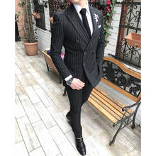 Double Breasted Slim Fit Stripe Men Suit Formal 2 Piece Business Tailor Made Men Suit Groom Wedding Tuxedo 2024 - buy cheap