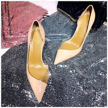 Sexy Beige PVC Patchwork High Heel Shoes Pointed Toe 8 10 12cm Stiletto Heels Patent Leather Dress Shoes Low Cut Party Shoes 2024 - buy cheap